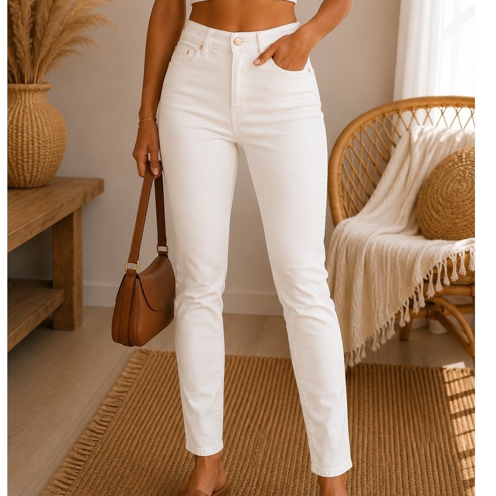 J.McLaughlin Womens White Denim Skinny Jeans Gold Hardware Size 4 Stretch